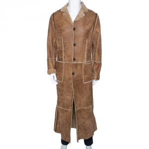 Dolce & Gabbana Beige Leather Fur Lined Long Coat S