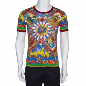 مملوكة مسبقًا Dolce & Gabbana Multicolor Caretto Siciliano Print Cotton T-Shirt XS
