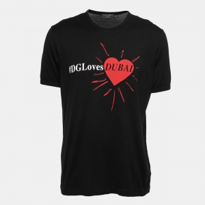 مملوكة مسبقًا Dolce & Gabbana Black Printed Cotton Short Sleeve T-Shirt XXL