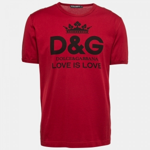 مملوكة مسبقًا Dolce & Gabbana Red Logo Printed Cotton Short Sleeve T-Shirt L