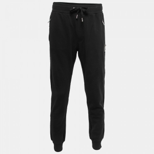 Pre Owned Dolce & Gabbana  Black Cotton Side Velvet Trim Detail Joggers L