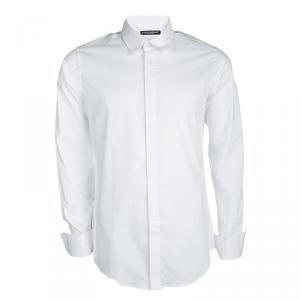 مملوكة مسبقًا Dolce and Gabbana Gold White Cotton Button Front Long Sleeve Shirt XXL