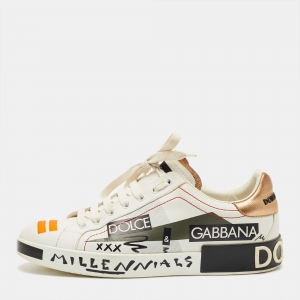 Pre Owned Dolce & Gabbana White Leather King Angels Portofino Low top Sneakers Size 43