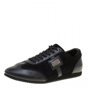Dolce and Gabbana Black Suede and Leather Logo Plaque Sneakers Size 41