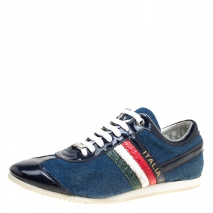 Pre Owned حذاء رياضي دولتشي أند غابانا منخفض من أعلى حواف جلد تمساح ودنيم أزرق مقاس 43.5