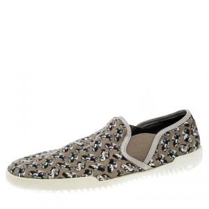 Dolce and Gabbana Beige Car Print Canvas Slip On Sneakers Size 43