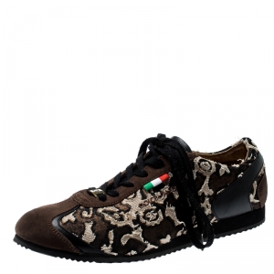 Dolce And Gabbana Tricolor Suede And Fabric Lace Up Sneakers Size 42