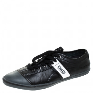 Dolce And Gabbana Black Leather & Grey Rubber Cap Toe Low Top Sneakers Size 43