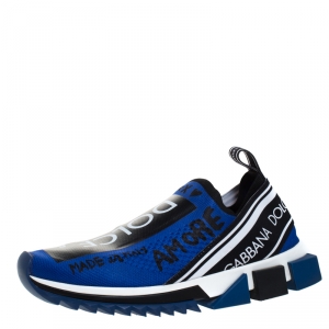 Dolce & Gabbana Blue/Black Stretch Mesh Logo Sorrento Slip On Sneakers Size 40