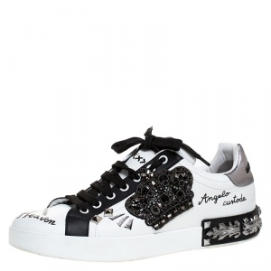 Dolce and Gabbana White/Black Leather Portofino Low Top Sneakers Size 42