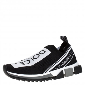 Dolce & Gabbana Black Stretch Fabric Sorrento Slip On Sneakers Size 40.5