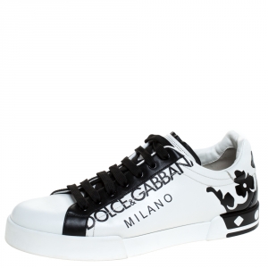 Dolce & Gabbana White/Black Leather Portofino Low Top Sneakers Size 43