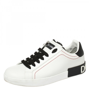 Dolce and Gabbana White/Black Leather Portofino Lace-Up Sneakers Size 41