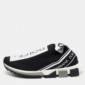 Pre Owned Dolce & Gabbana Black Knit Fabric Sorrento Sneakers Size 44