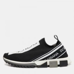 Dolce & Gabbana Black/White Logo Print Knit Fabric Sorrento Sneakers Size 44