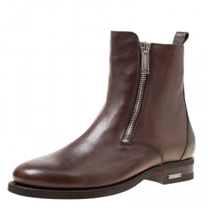Dsquared2 Brown Leather Double Zipper Ankle Boots Size 44