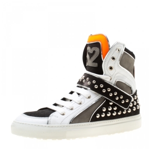 Dsquared2 Tricolor Leather And Suede Studded High Top Sneakers Size 42