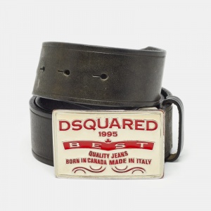 Dsquared2 Black Leather Logo Plague Buckle Belt M