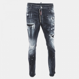 Dsquared2 Grey Printed & Distressed Denim Skater Jeans XL Waist 38"