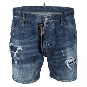 Dsquared2 Indigo Distressed Faded Effect Denim Dan Shorts M