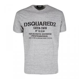 Dsquared2 Grey Slub Jersey Printed Short Sleeve Crew Neck T-Shirt L