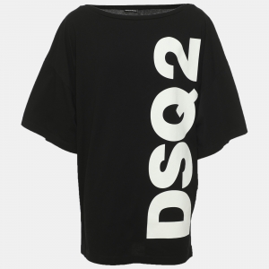 Pre Owned Dsquared2 Black Logo Printed Cotton T-Shirt M
