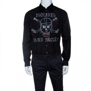 Dsquared2 Black Printed Cotton Long Sleeve Hard Hockey Shirt L