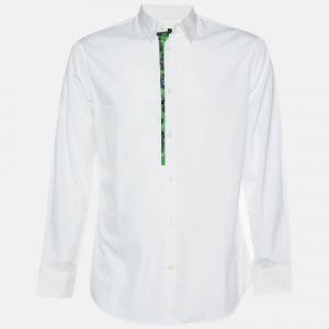 Pre Owned Dsquared2 White Cotton Contrast Placket Trim Button Up Shirt M