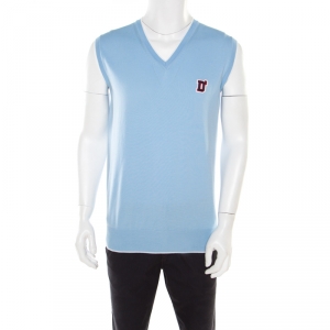 DSquared2 Sky Blue Cotton Argyle Pattern Detail Sweater Vest XL