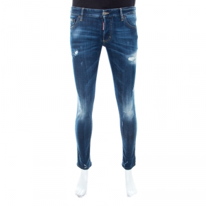 DSquared2 Indigo Faded Effect Denim Distressed Slim Jeans M