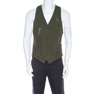 Dsquared2 Military Green Cotton and Flannel Gilet Vest L 