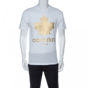 Dsquared2 White Cotton Gold Leaf Canada T-shirt M
