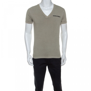 Dsquared2 Beige Cotton Arizona Printed V Neck T Shirt M