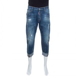 Dsquared2 Indigo Washed & Distressed Denim Cropped Work Wear Jeans M