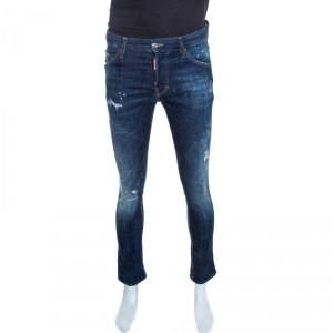 Dsquared2 Indigo Distressed Splatter Effect Denim Skinny Jeans S