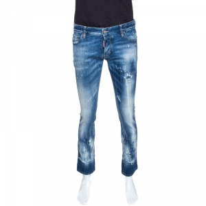 Dsquared2 Indigo Medium Wash Distressed Denim Slim Jeans L