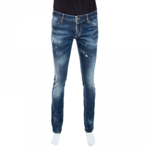 Dsquared2 Blue Distressed Denim Stitch Detail Slim Jeans S
