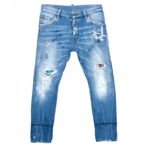 Dsquared2 Blue Distressed Denim Tartan Patched Cool Guy Jeans XS