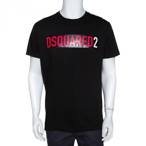 Dsquared2 Black Logo Print Cotton Jersey Crew Neck T-Shirt XL