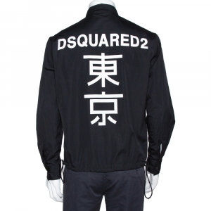 Dsquared2 Black Cotton Zipper Front Logo Print Windbreaker Shirt M