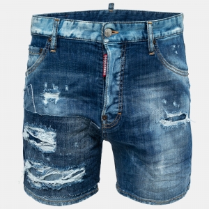 Dsquared2 Blue Distressed Patched Denim Shorts S Waist 31"