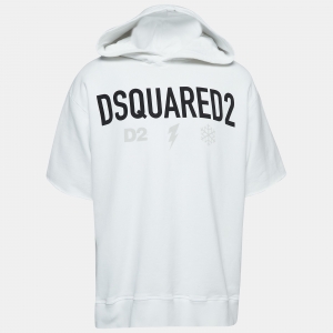 Dsquared2 White Logo Print Cotton Hooded Sweatshirt M
