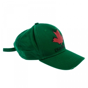 DSquared2 Green Maple Print Distressed Baseball Cap