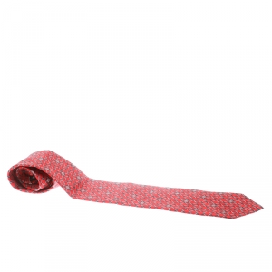 Dunhill Red Geometric Logo Printed Silk Traditional Tie