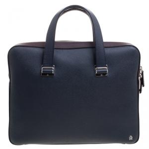 Dunhill Dark Blue/Burgundy Leather Cadogan Single Document Briefcase