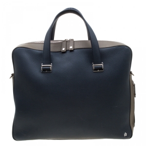 Dunhill Navy Blue/Grey Leather Cadogan Single Document Briefcase