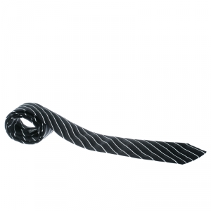 Pre Owned Emporio Armani Monochrome Striped Silk Jacquard Traditional Tie
