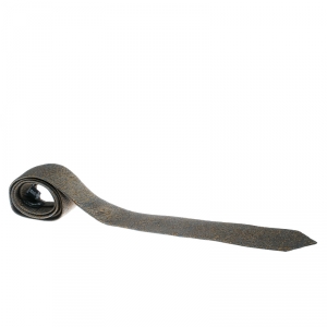 Pre Owned Emporio Armani Grey and Mustard Yellow Embossed Jacquard Skinny Tie