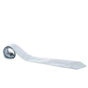 Pre Owned Emporio Armani Grey Silk Logo Embroidered Traditional Tie