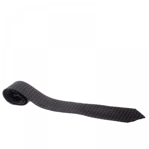 Pre Owned Emporio Armani Black Microflower Patterned Silk Hand Sewn Tie